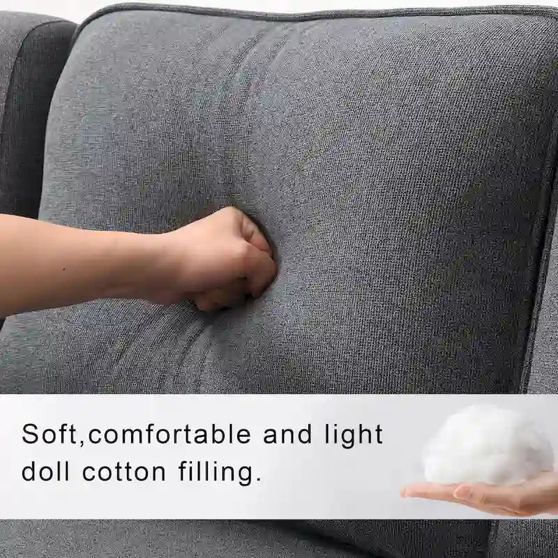 Beige/Dark Grey/Light Grey 4-Seater Modern Linen Sofa with Armrest Pockets & 4 Pillows