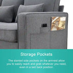 Beige/Dark Grey/Light Grey 4-Seater Modern Linen Sofa with Armrest Pockets & 4 Pillows