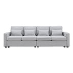 Beige/Dark Grey/Light Grey 4-Seater Modern Linen Sofa with Armrest Pockets & 4 Pillows