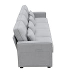 Beige/Dark Grey/Light Grey 4-Seater Modern Linen Sofa with Armrest Pockets & 4 Pillows