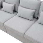 Beige/Dark Grey/Light Grey 4-Seater Modern Linen Sofa with Armrest Pockets & 4 Pillows