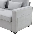 Beige/Dark Grey/Light Grey 4-Seater Modern Linen Sofa with Armrest Pockets & 4 Pillows