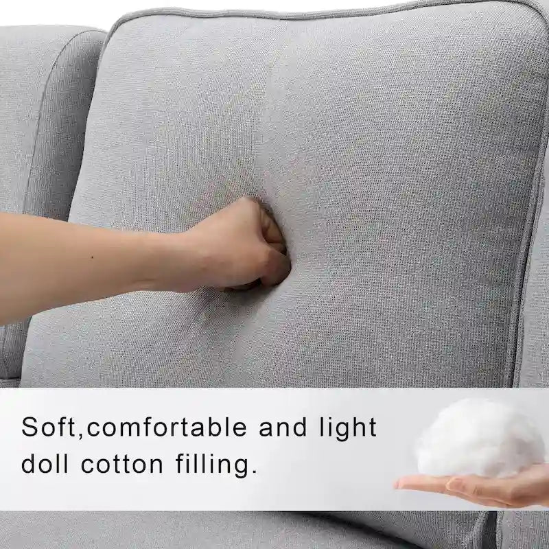 Beige/Dark Grey/Light Grey 4-Seater Modern Linen Sofa with Armrest Pockets & 4 Pillows