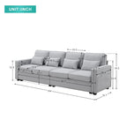 Beige/Dark Grey/Light Grey 4-Seater Modern Linen Sofa with Armrest Pockets & 4 Pillows