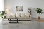 Beige/Dark Grey/Light Grey 4-Seater Modern Linen Sofa with Armrest Pockets & 4 Pillows