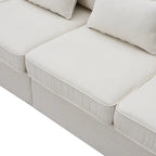 Beige/Dark Grey/Light Grey 4-Seater Modern Linen Sofa with Armrest Pockets & 4 Pillows