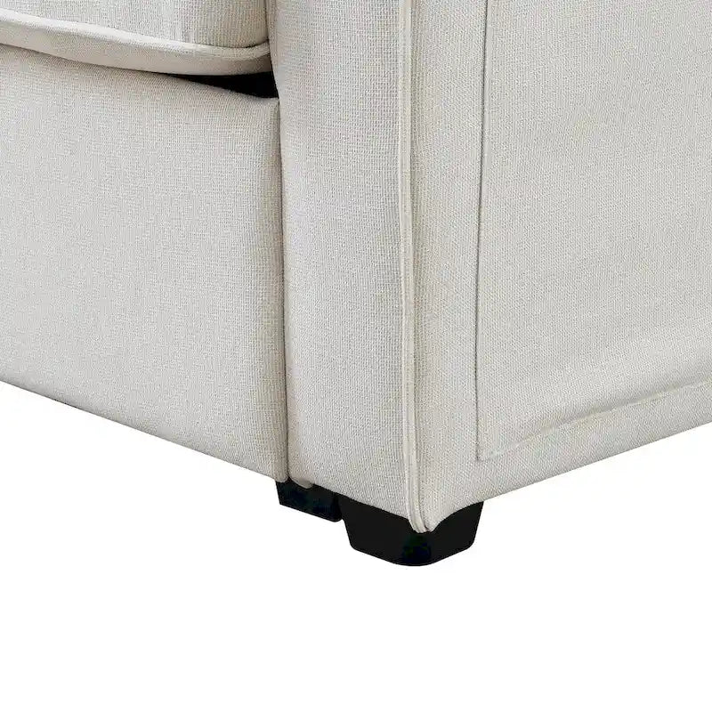 Beige/Dark Grey/Light Grey 4-Seater Modern Linen Sofa with Armrest Pockets & 4 Pillows