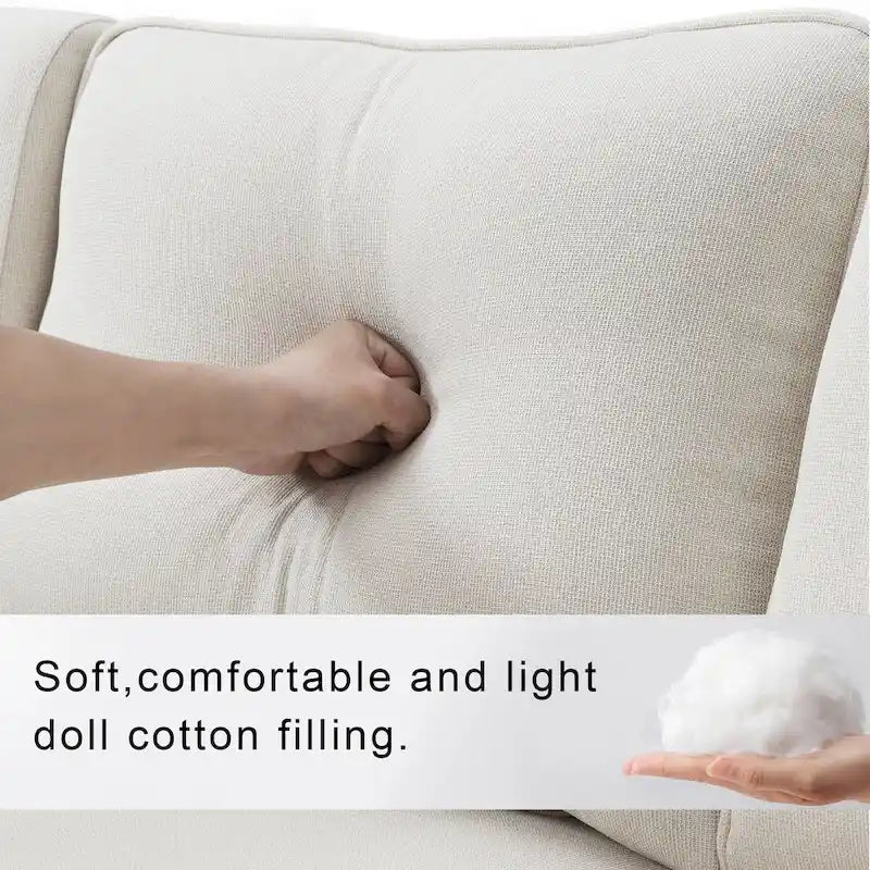 Beige/Dark Grey/Light Grey 4-Seater Modern Linen Sofa with Armrest Pockets & 4 Pillows