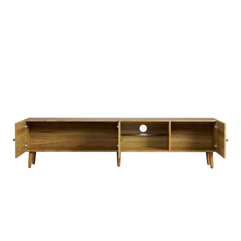 Brown Oak Mid-Century TV Stand, 3-Door, 1-Person Assembly