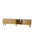 Brown Oak Mid-Century TV Stand, 3-Door, 1-Person Assembly