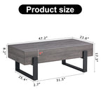 Grey MDF & Black Metal Legs Coffee Table, 2-Person, 47" Rectangle