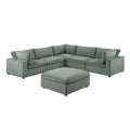 Corduroy Modular Sectional Sofa with Ottoman, Sage/Light Gray, Seats 6