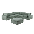 Corduroy Modular Sectional Sofa with Ottoman, Sage/Light Gray, Seats 6