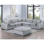Corduroy Modular Sectional Sofa with Ottoman, Sage/Light Gray, Seats 6