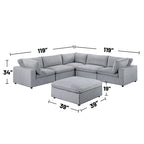 Corduroy Modular Sectional Sofa with Ottoman, Sage/Light Gray, Seats 6