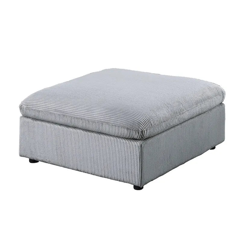 Corduroy Modular Sectional Sofa with Ottoman, Sage/Light Gray, Seats 6