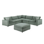 Corduroy Modular Sectional Sofa with Ottoman, Sage/Light Gray, Seats 6
