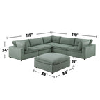Corduroy Modular Sectional Sofa with Ottoman, Sage/Light Gray, Seats 6