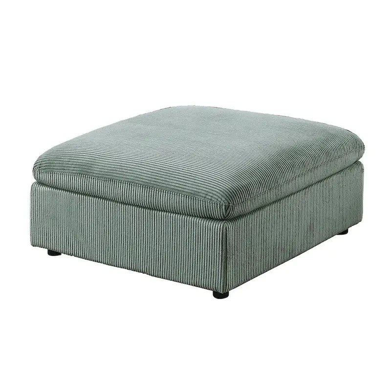 Corduroy Modular Sectional Sofa with Ottoman, Sage/Light Gray, Seats 6