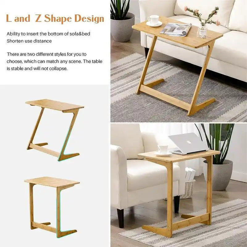 Dark / White / Nature Bamboo C-Shaped Sofa Side Table – Single