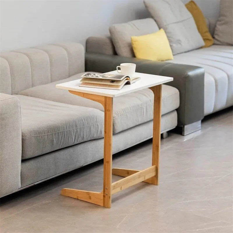 Dark / White / Nature Bamboo C-Shaped Sofa Side Table – Single