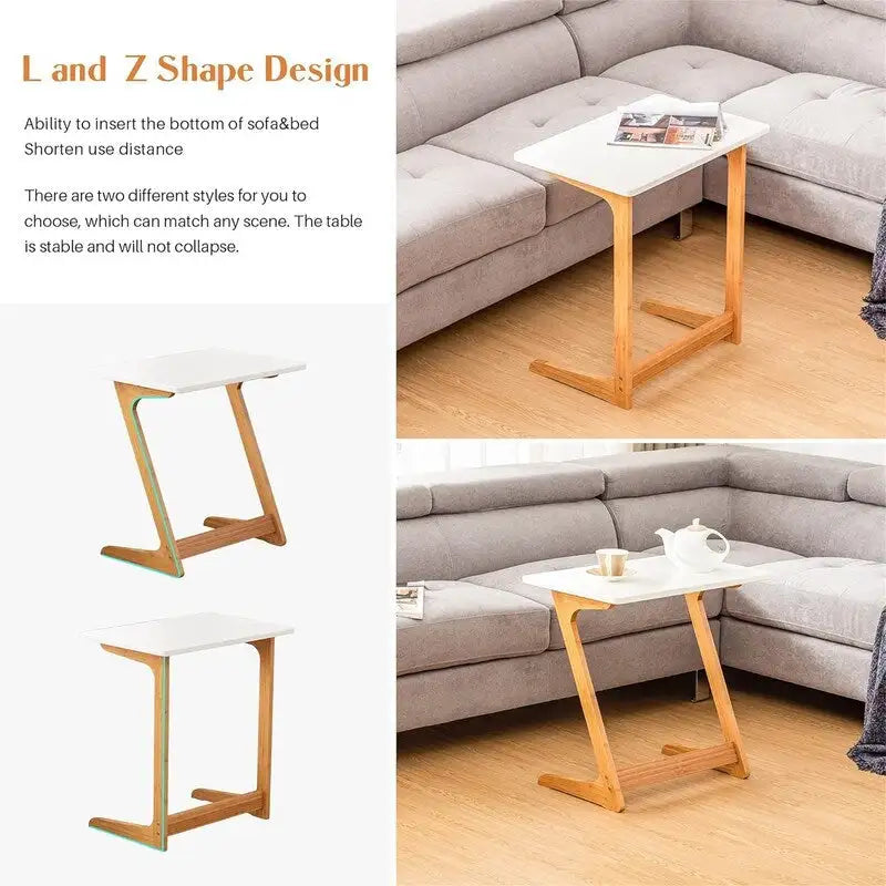Dark / White / Nature Bamboo C-Shaped Sofa Side Table – Single