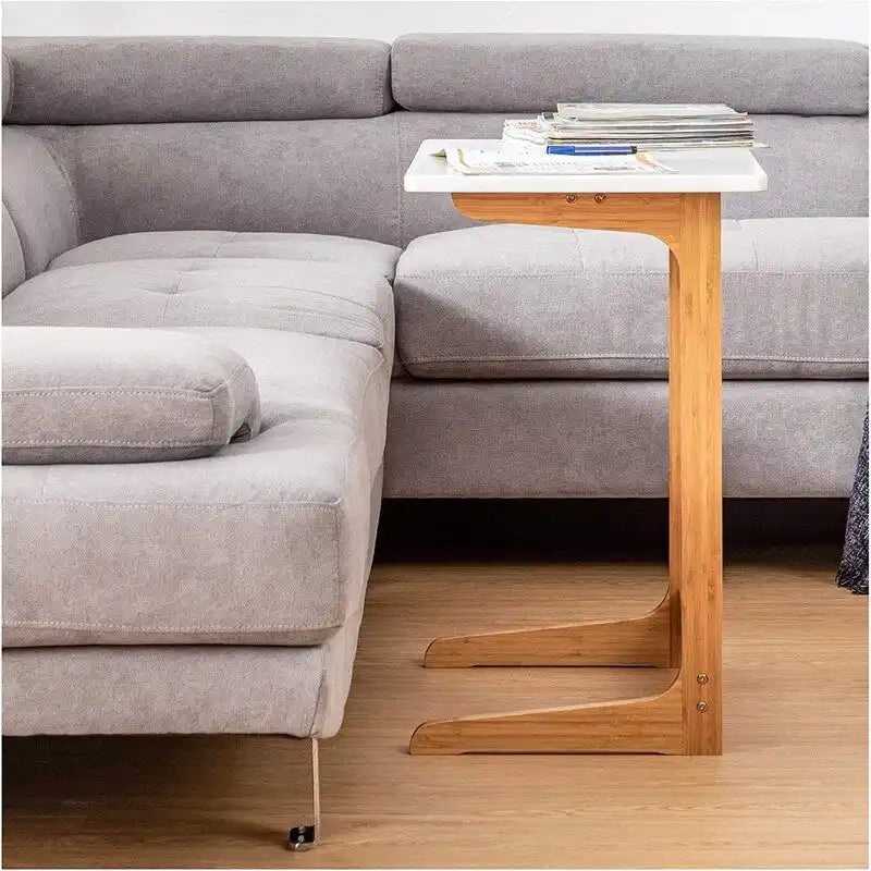 Dark / White / Nature Bamboo C-Shaped Sofa Side Table – Single