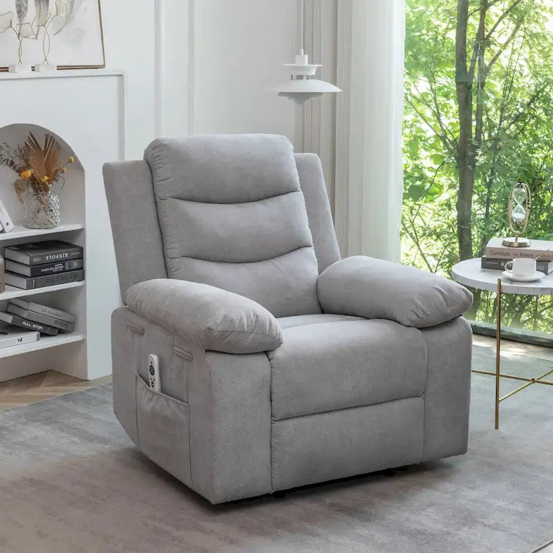 Light Gray Velvet Power Recliner Chair with Heat & Massage, Single Seat