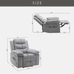 Light Gray Velvet Power Recliner Chair with Heat & Massage, Single Seat
