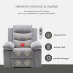 Light Gray Velvet Power Recliner Chair with Heat & Massage, Single Seat