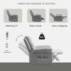 Light Gray Velvet Power Recliner Chair with Heat & Massage, Single Seat