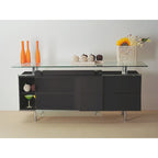 White / Black / Grey Lacquer Buffet with Frosted Sliding Glass Doors, 1-Person Assembly