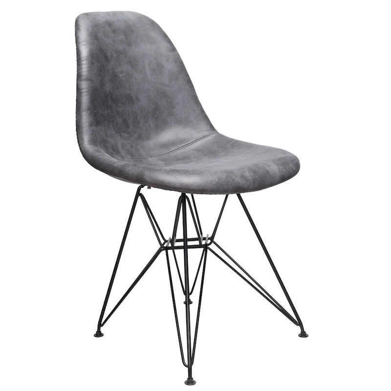 Cool Gray Leatherette Mid-Century Dining Chair with Black Steel Legs, 1-Person