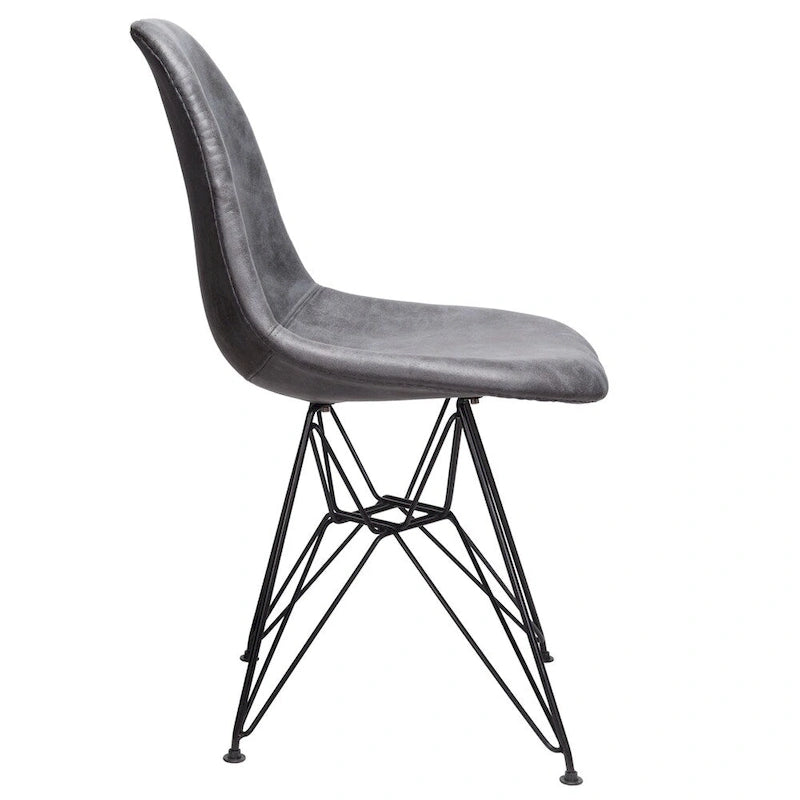 Cool Gray Leatherette Mid-Century Dining Chair with Black Steel Legs, 1-Person