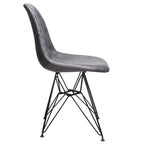 Cool Gray Leatherette Mid-Century Dining Chair with Black Steel Legs, 1-Person