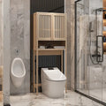 Over the Toilet Storage, 65  Tall Natural Bamboo Bathroom Shelf Organizer with 2 Door