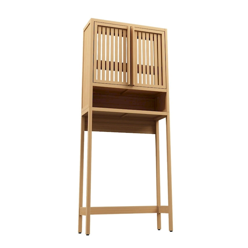 Natural Bamboo Over-Toilet Storage Shelf with 2-Door Cabinet, Freestanding, 1-Unit
