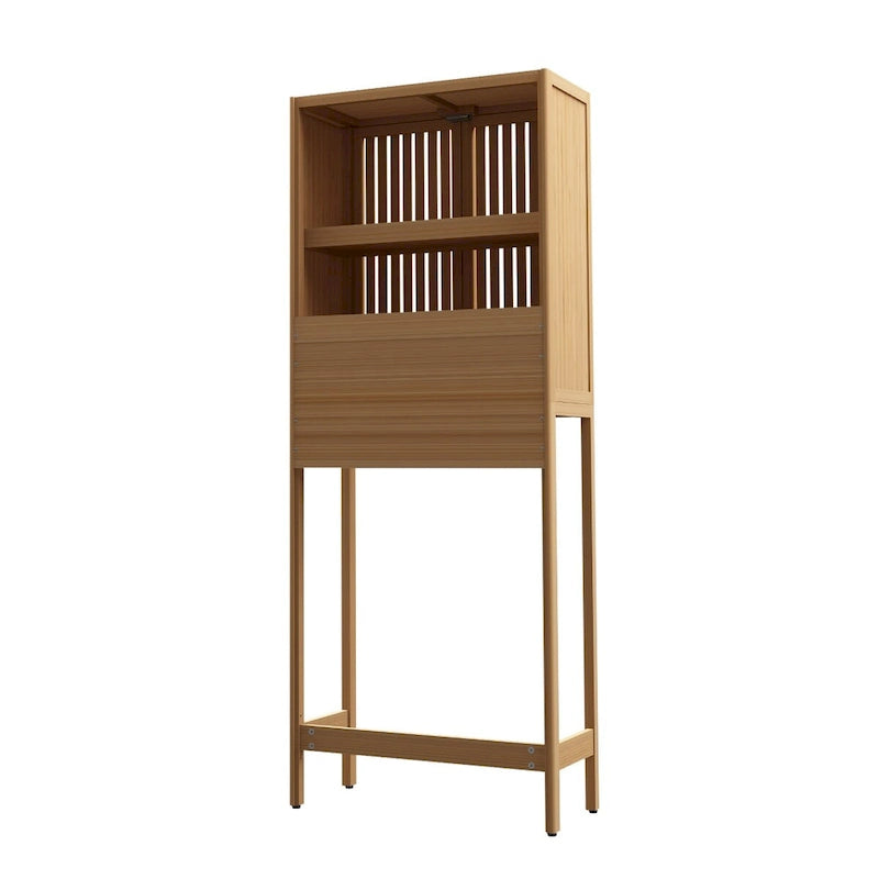 Natural Bamboo Over-Toilet Storage Shelf with 2-Door Cabinet, Freestanding, 1-Unit