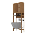 Natural Bamboo Over-Toilet Storage Shelf with 2-Door Cabinet, Freestanding, 1-Unit