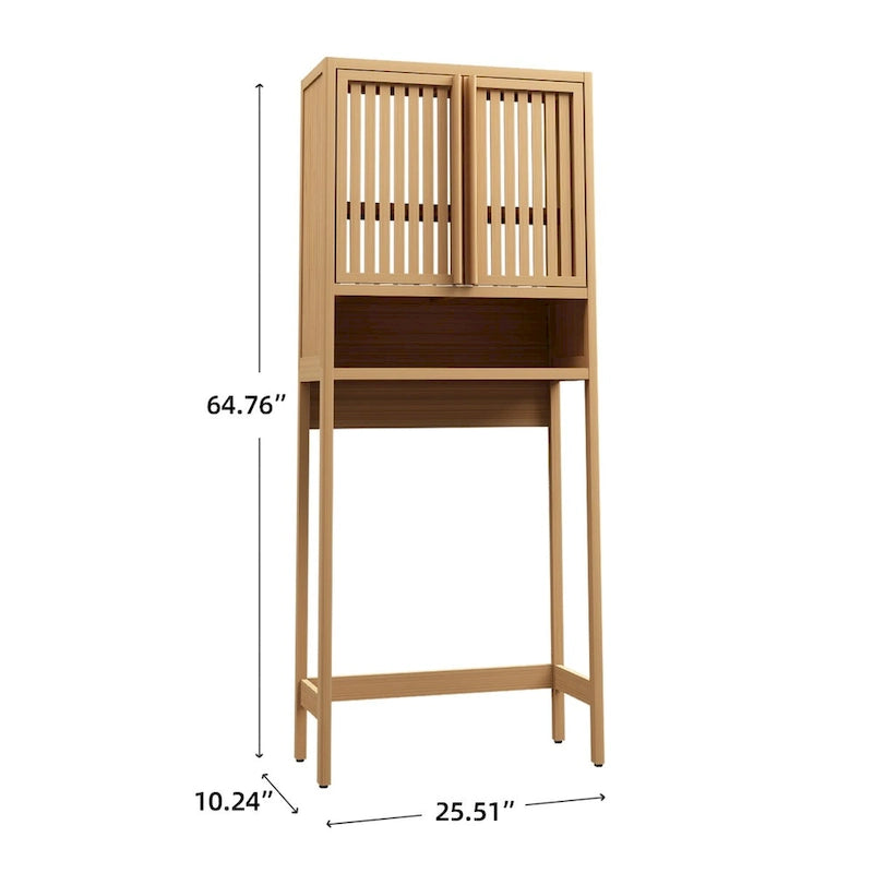 Natural Bamboo Over-Toilet Storage Shelf with 2-Door Cabinet, Freestanding, 1-Unit