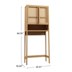 Natural Bamboo Over-Toilet Storage Shelf with 2-Door Cabinet, Freestanding, 1-Unit
