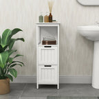 13 W Narrow Floor Cabinet , 2-Drawer Bathroom Cabinet Organizer with Open Storage Shelf for Bath, Kitchen, Bedroom - White