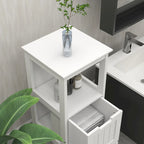 White Painted Narrow Floor Cabinet – 2-Drawer Bathroom Organizer with Open Shelf