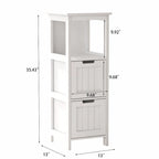White Painted Narrow Floor Cabinet – 2-Drawer Bathroom Organizer with Open Shelf