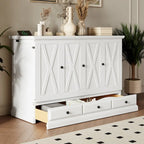 White/Gray Murphy Bed Cabinet with Charging Station & Storage Drawer, Queen, 1-Person