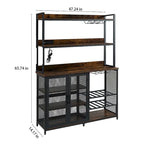 Brown 3-Tier Coffee Bar Cabinet with LED Strip, Glass Holder & Power Outlet – For 1
