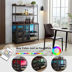 Brown 3-Tier Coffee Bar Cabinet with LED Strip, Glass Holder & Power Outlet – For 1