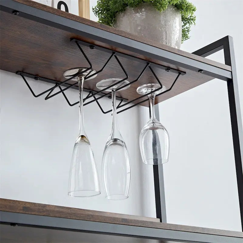 Brown 3-Tier Coffee Bar Cabinet with LED Strip, Glass Holder & Power Outlet – For 1