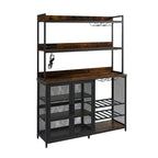 Brown 3-Tier Coffee Bar Cabinet with LED Strip, Glass Holder & Power Outlet – For 1