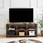 Gray Walnut & Rustic Oak 6-Shelf TV Stand Media Console, Fits up to 65" TV